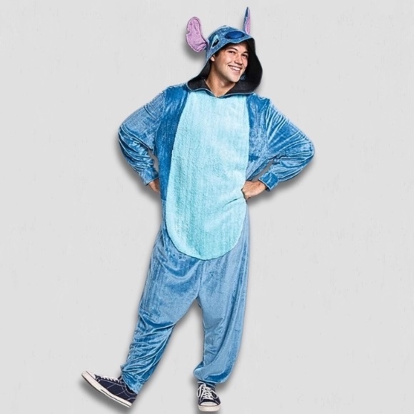 Other - Disney Lilo & Stitch Plush Onesie Hood Halloween Costume Fleece Blue/Pink SZ M